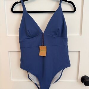 Boden Areezo blue V-Panel One Piece Swimsuit size 10 NWT